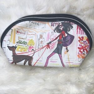 IZAK NEW YORK Illustrated Painting Cartoon Cosmetic Pouch Clutch Bag Tote Dog